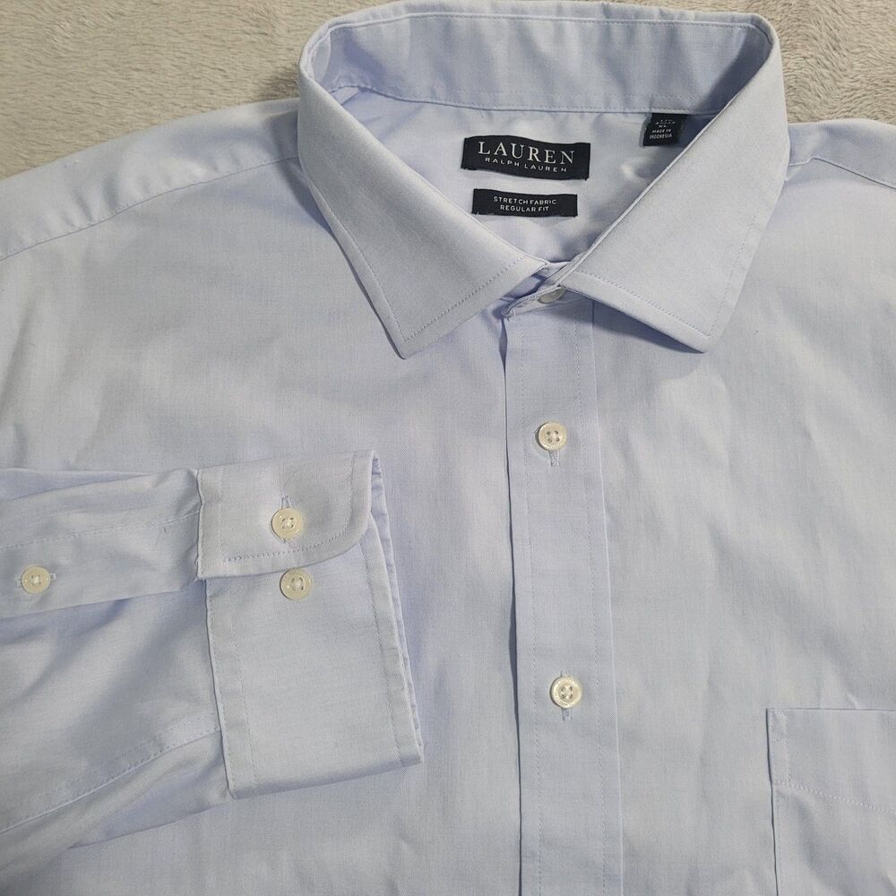 Lauren Ralph Lauren Dress Shirt Mens 17.5 32/33 Blue Regular Fit Long Sleeve